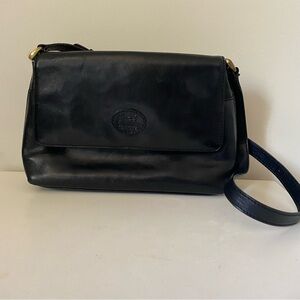 Vintage Carriage Black Leather Cross Body Bag Minimalist Style Old Money Preppy